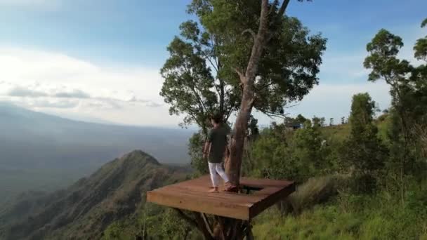 Jovem Caucasiano Macho Andando Uma Famosa Plataforma Árvore Madeira Norte — Vídeo de Stock