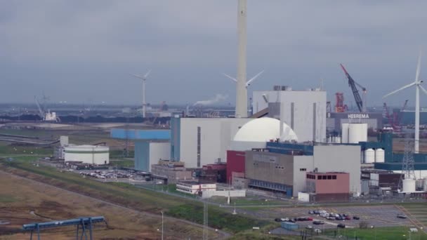 Electricity Production Nuclear Power Station Wind Farm Borssele — Stock video
