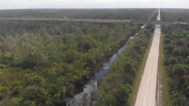 Highway Bridge Canal Dirt Road Overpass Everglades Expressway Florida Aerial — Stockvideo