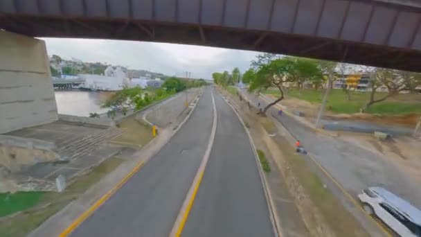 Aerial Fpv Flight Alone Port Don Diego Cars Driving Ferry — Vídeos de Stock