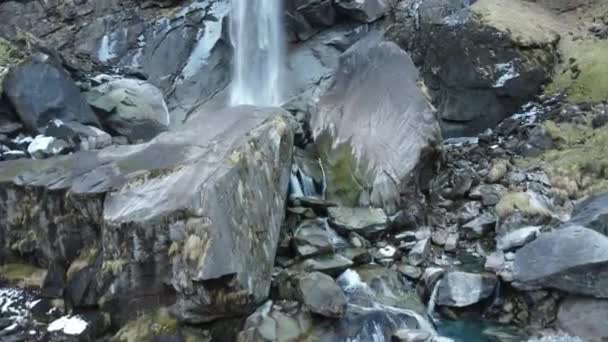 Breathtaking Drone Footage Wonderful Waterfall Swiss Rocks — Stock Video