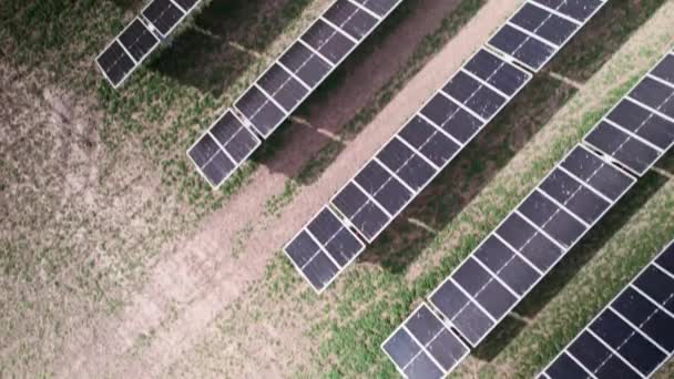 Endless Horizontal Rows Solar Panels Green Energy Farm Aerial Top — Video Stock