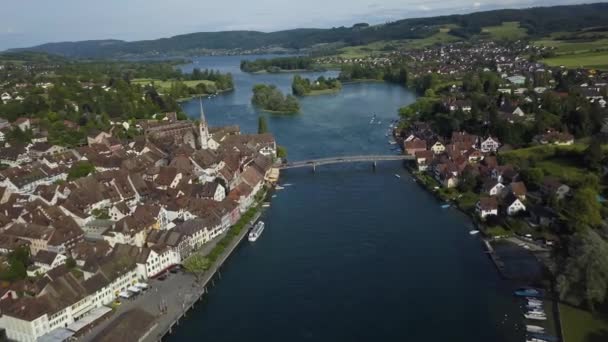 Lumba Udara Sungai Rhine Dan Jembatan Stein Rhein Gambar Kota — Stok Video