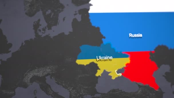 Map Europe Focused Eastern Europe Ukraine Russia Highlighted Flags Ukrainian — Vídeo de stock