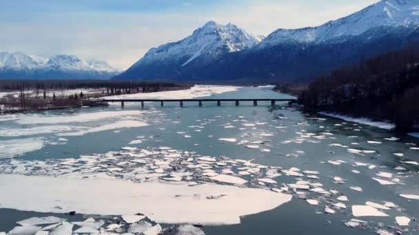 Video Aéreo 30Fps Spring Breakup Río Knik Entre Anchorage Wasilla — Vídeos de Stock