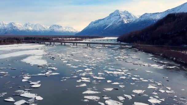 30Fps Aerial Video Spring Breakup Knik River Anchorage Wasilla Alaska — Stock Video