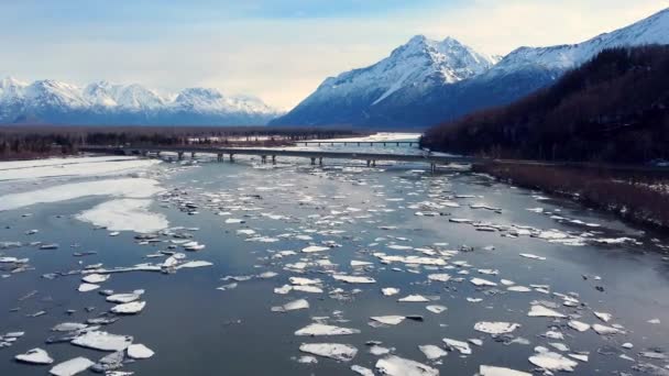 30Fps Aerial Video Spring Breakup Knik River Anchorage Wasilla Alaska — Stock video