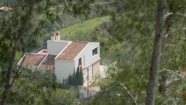 Statikus Felvétel Egy Régi Spanyol Villa Távolban Fák Között Chulilla — Stock videók