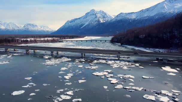 30Fps Aerial Video Spring Breakup Knik River Anchorage Wasilla Alaska — стокове відео