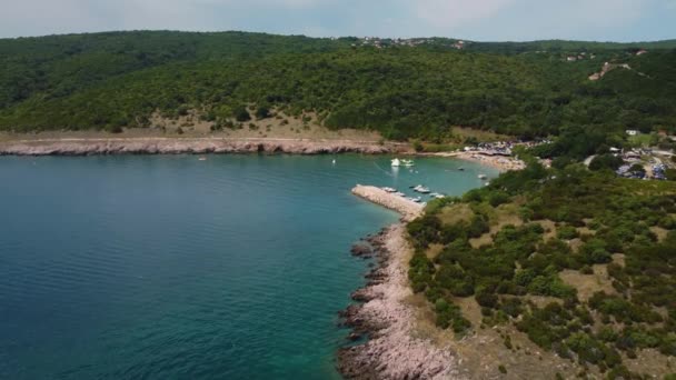 Aerial View Risika Beach Marina Krk Island Mediterranean Sea — Stockvideo