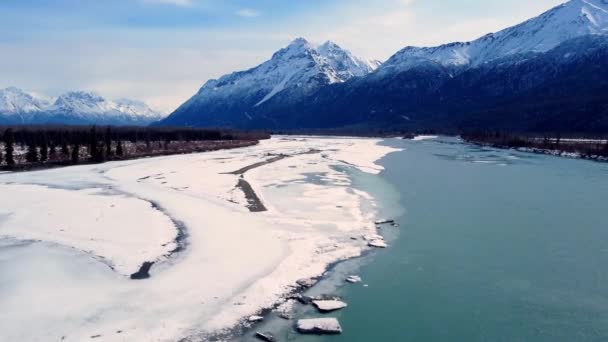 30Fps Aerial Video Spring Breakup Knik River Anchorage Wasilla Alaska — Stock video