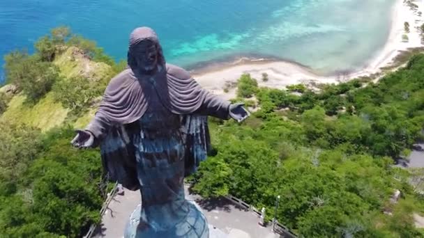 Aerial Drone View Rotating Popular Cristo Rei Statue Jesus Christ — Stock video