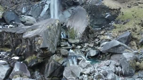 Breathtaking Drone Footage Wonderful Waterfall Swiss Rocks — Video Stock