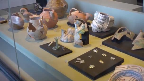ローマのコロッセオに展示されている古代の港と陶器 — ストック動画