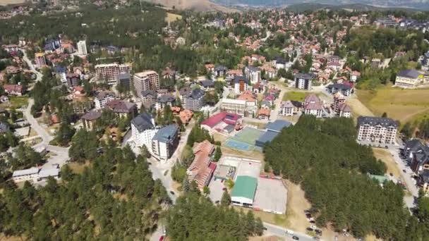 세르비아 Sunny Summer Day Serbia Drone Aerial View Buildings Pine — 비디오