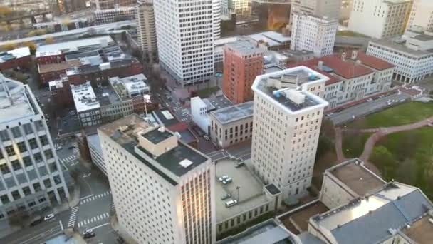 Centrum Výhledem Řeku James Golden Hour Richmondu Virginie Usa Aerial — Stock video