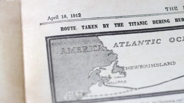 Newspaper Map Showing Voyage Titanic Struck Iceburg — 비디오