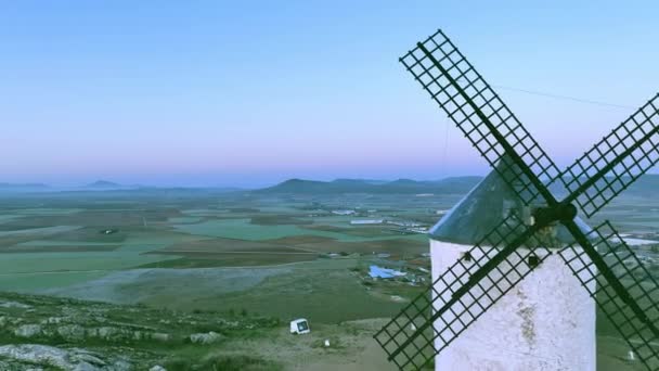 Drone Shot Flying Backwards Reveal Windmills Calderico Ridge Spain — Wideo stockowe