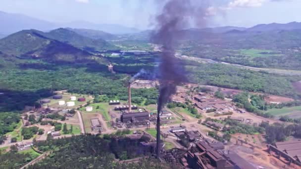 Industrial Factory Dark Fumes Stacks Polluting Nature Dominican Republic Disaster — Wideo stockowe