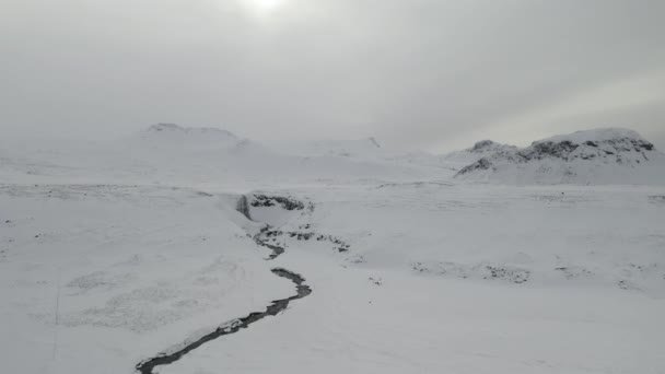Svodufoss Waterfall Winter Snfellsnes Peninsula Aerial Forward — стокове відео