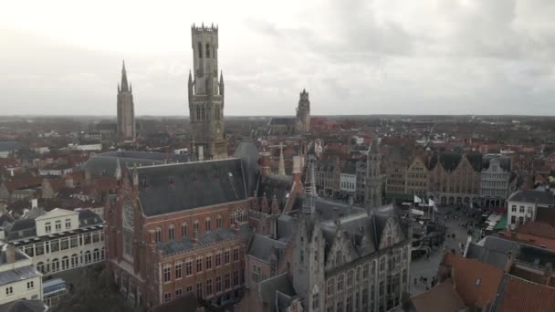 Aerial Bruges Cold Winter Day Drone Shot Belgium — Wideo stockowe