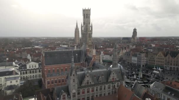 Drone Shot Van Bruggen Belgium Een Grijze Dag — Stockvideo