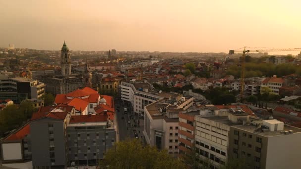 Aerial View Golden City Porto Foggy Golden Hour Portugal — Video