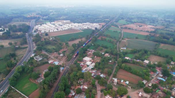 Train Traveling Aerial Drone Shot Surroundings Gujarat Vadodara India You — стокове відео