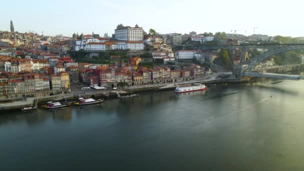 Stunning View Porto City Port Ribeira Douro River Portugal Wide — Vídeo de Stock