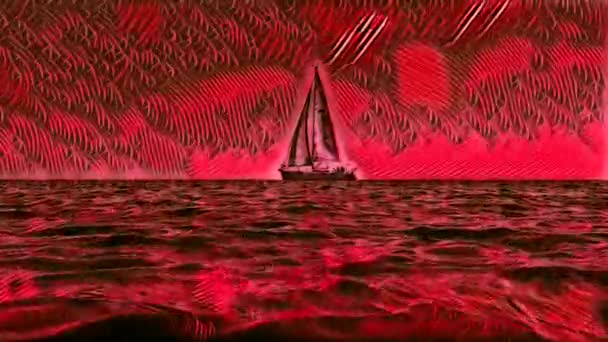 小艇在平静开阔的海水中航行的低角度海平面动画 — 图库视频影像