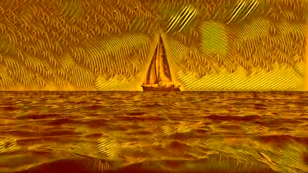 Low Angle Sea Level Animation Small Yacht Boat Sailing Calm — Wideo stockowe