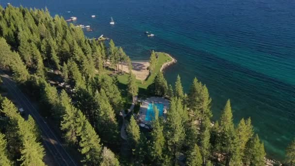 Boats Sailing Beautiful Calm Lake Lake Tahoe Aerial Shot — Video Stock