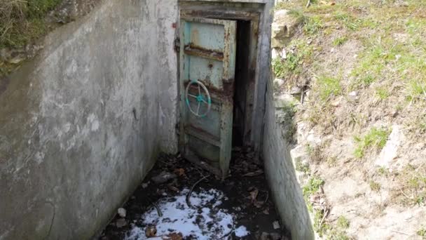 Entrance Concrete Bomb Shelter Hide Civil People Underground Apocalypse Bunker — Stockvideo