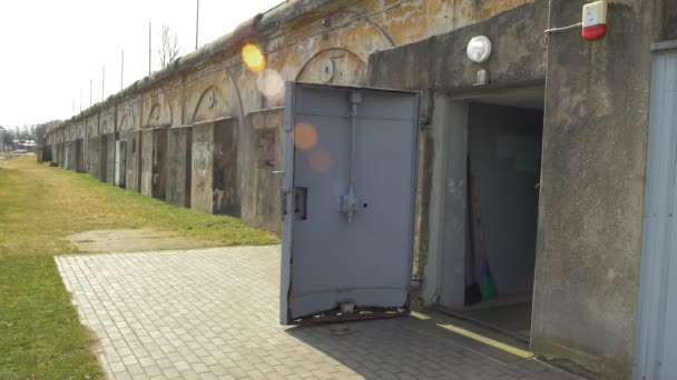 Entrance Steel Door Concrete Bomb Shelter Hide Civil People Underground — Stockvideo