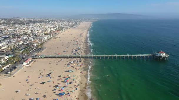 Panoramiczny Widok Lotu Ptaka Manhattan Beach Pier Latem Kalifornii Stany — Wideo stockowe