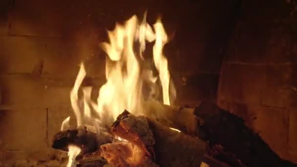 当有人在木柴堆上又添了一根木柴时 把木柴篝火关上了 — 图库视频影像