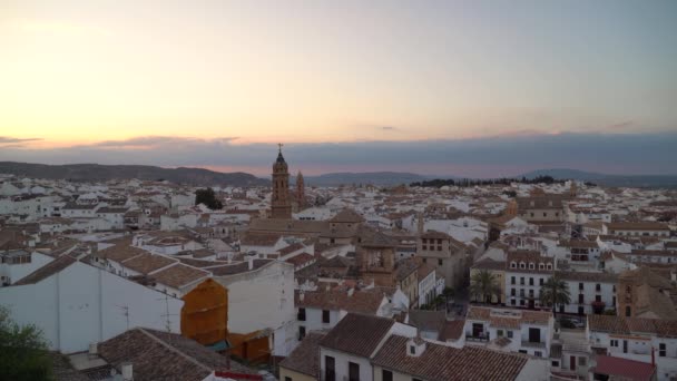 Panoramiczny Widok Antequerę Andaluzji Hiszpania Zachodzie Słońca — Wideo stockowe