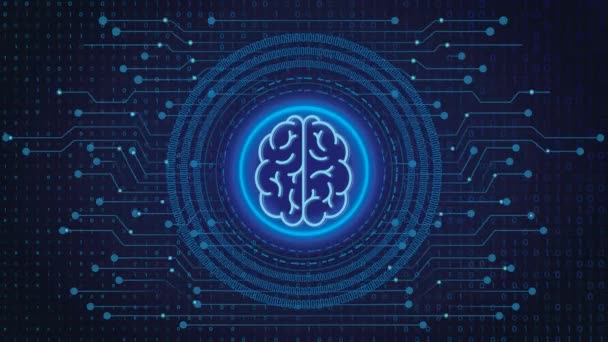 Inteligência Artificial Conceito Cérebro Futurista Animado Texto Mostrado Tecnologia Eletrônica — Vídeo de Stock