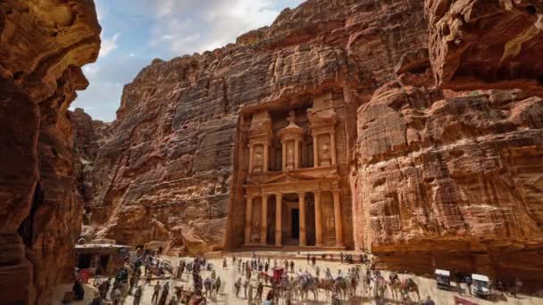 Time Lapse Cinemagraph People Petra Treasury Famous Historic Unesco Heritage — Stock Video