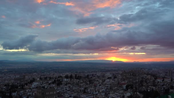 Incredible Sunset View Granada Cityscape Sunset Colorful Clouds — kuvapankkivideo