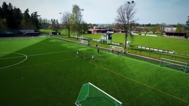 Aerial View People Playing Football Tennis Summer — Video Stock