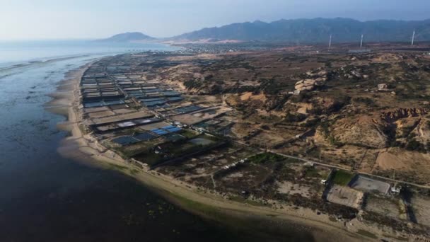 ベトナム沿岸のエビ養殖のために使用される池の空中ビュー — ストック動画