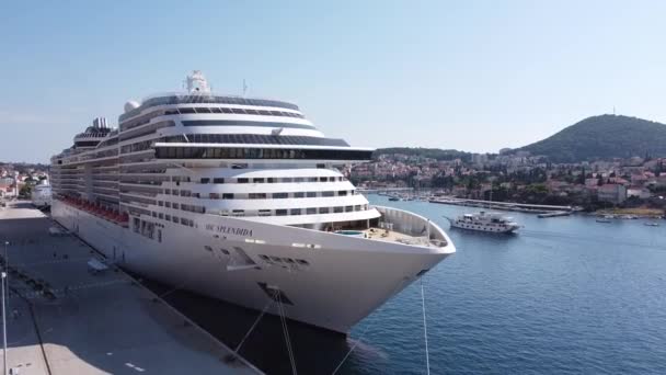 Crucero Puerto Dubrovnik Croacia Vista Aérea Del Dron — Vídeo de stock