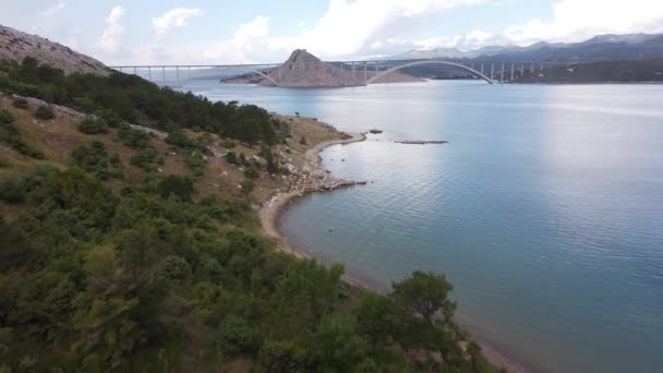 Puente Krk Isla Krk Croacia Aerial Drone Shot Longest Archbridge — Vídeo de stock