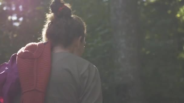 Woman Hiking Florest — Stok video