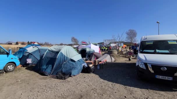 Abrigo Para Ajuda Humanitária Face Crise Ucraniana Assentamentos Temporários Com — Vídeo de Stock