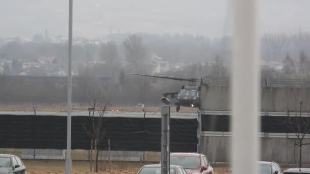 Military Helicopter Landing Rzeszow Jasionka Airport Nato Base Support Ukraine — Stock Video