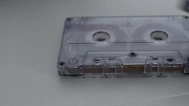 Retro Music Cassette Tapes Being Places Top Each Other Close — Stock Video