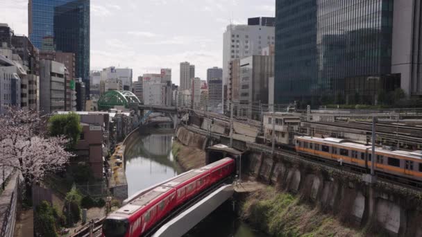 东京的Ochanomizu车站 Sobu Chuo和Marunouchi地铁的火车 — 图库视频影像