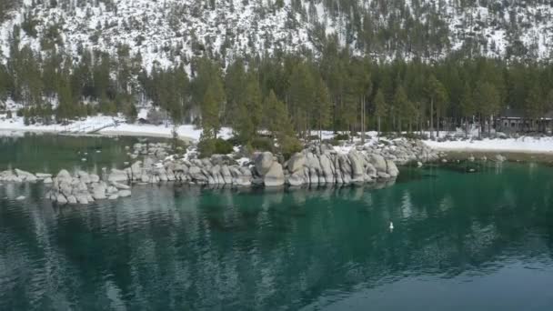 Aerial Assent Sand Harbor Lake Tahoe Water Line — Video Stock